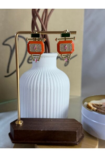 ANKA JEWELLRY Steel Women's Green and Orange Stone Geometric Gold Pendant Ear...