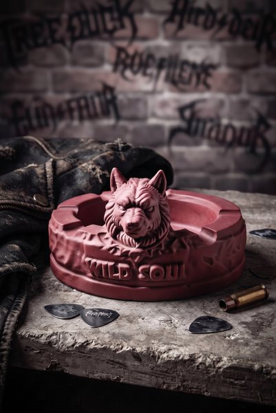 SOUL AND HEAT Burgundy, Wolf, Ashtray, Handmade Object, Decorative Ashtray, D...