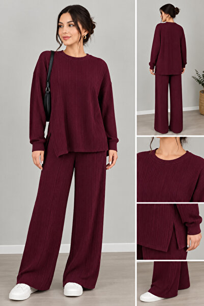 Umay moda 59 Patterned Interlock Fabric Women's Two-Piece Set – Comfortable F...