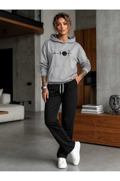 CLOTHES33 Анцуг с качулка от две части, зимен, с щампа на ритмичен лунен моти...