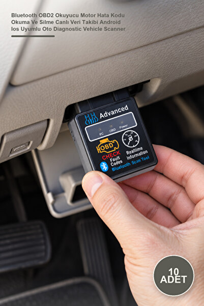 10 Adet Arıza Tespit Cihazı – Bluetooth OBD2 Okuyucu Motor Hata Kodu Okuma Ve Silme Canlı Veri Takibi Android Ios Uyumlu Oto Diagnostic Vehicle Scanner