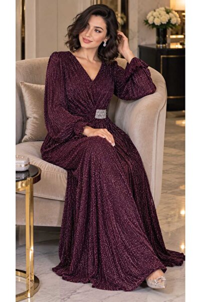 Velora Dresses فستان سهره عنابي لامع