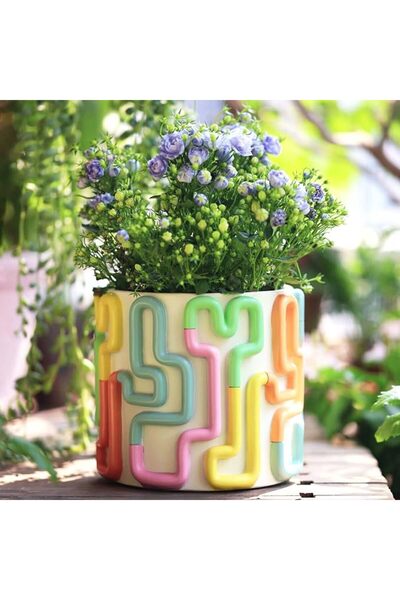GENERAL GUGUGO Colorful Squiggle Lines Planters Cute Unique Rainbow Planter w...