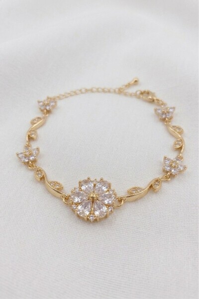 özgül takı ve tasarım Lotus Flower Model Zircon Stone Gold Color Stainless St...