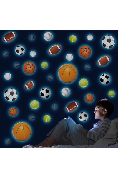 TERRIFI Glow in The Dark Basketball Football Wall Decals,3 Sheets Blue Lumino...