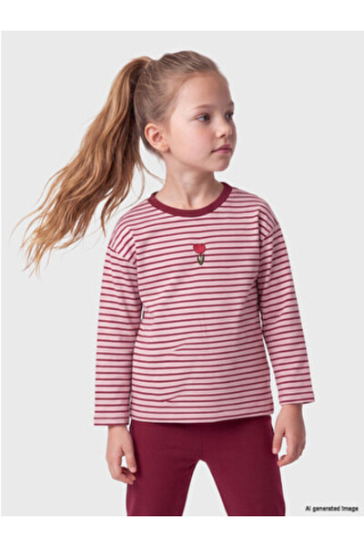 LC Waikiki Pink Crew Neck Striped Girls' Set