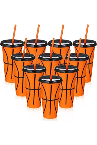 KASTWAVE 24 Pcs Reusable Plastic Cups with Lids & Straws, Basketball Christma...
