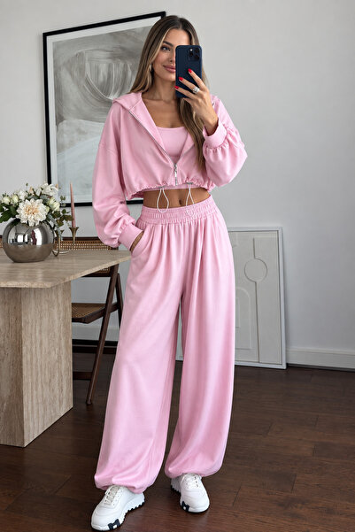 BLACKPERA MODAL KUMAŞ KAPÜŞONLU CROP 3’LÜ TAKIM YUMUŞAK DOKU