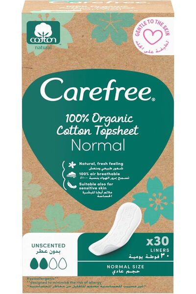 Carefree 100% Organic Cotton Pantyliners, Unscented, Normal Size, 100% Air Br...