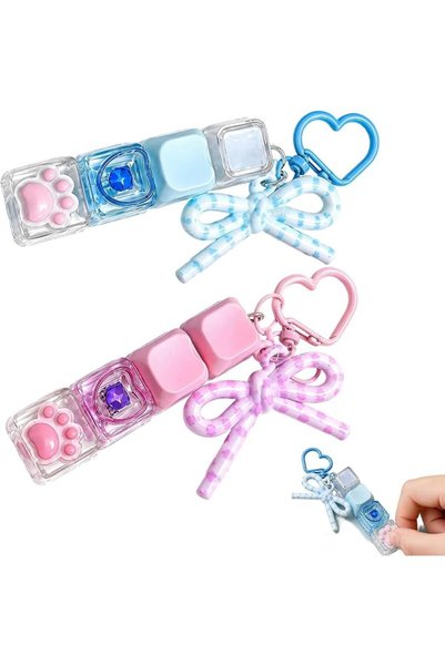 TERRIFI 2Pcs Finger Keyboard Fidget Toy Set with Keychain Clicker, Blue & Pin...