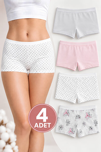 Jusmart Kadın Modal Desenli Şort Boxer 4'lü Paket Elegant Bato | Dörtlü Kadın...