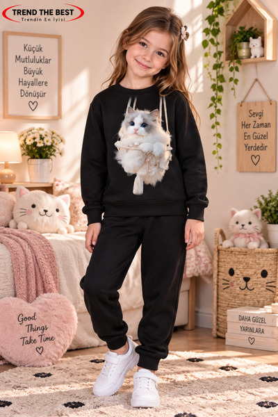 TREND THE BEST Trendin En İyisi Winter Unisex Black Tracksuit, Black Sweat To...