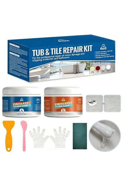 Generic طقم إصلاح الحمام والبلاط، يشمل مكشطة، وورق صنفرة، وعصا خلط، وقفازات، ...