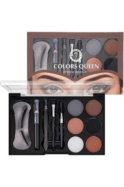 COLORS QUEEN طقم تصفيف الحواجب مع 5 ألوان عالية التصبغ وشمعة واحدة، فرشاة تمش...