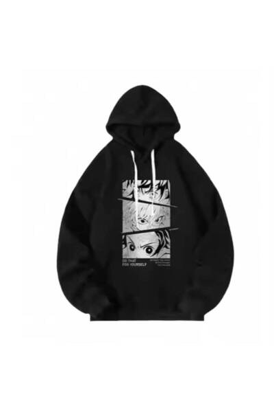 JANTIL MODA Black Unisex Oversize 3 Thread Raster Hooded Sweatshirt with Kang...