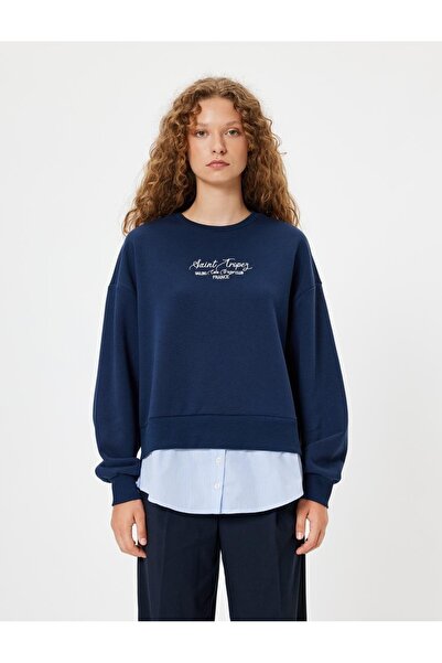 Koton Oversized Sweatshirt with Crew Neck and Slogan Fabric Detail