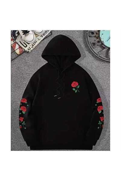 JANTIL MODA Black Unisex Oversize 3 Thread Raster Hooded Sweatshirt with Kang...