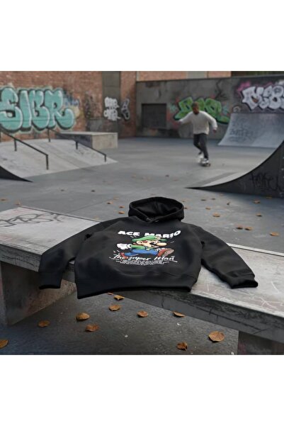 JANTIL MODA Black Unisex Oversize 3 Thread Raster Printed Hooded Sweatshirt w...