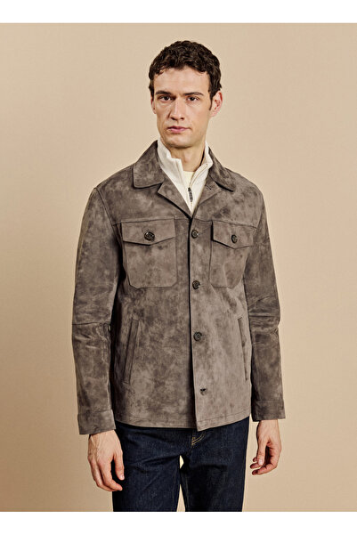 BROOKS BROTHERS Deri Ceket, 2XL, Gri