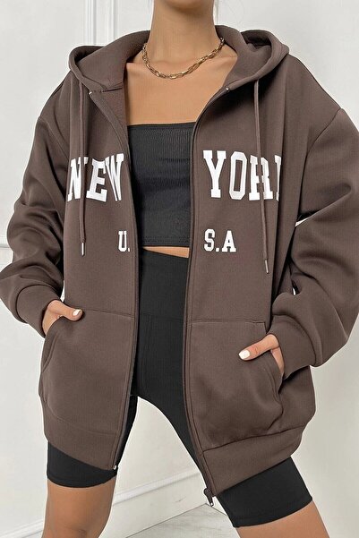 Mythologie 3 Thread Brown New York U.S.A Zippered Winter Cardigan - Printed O...