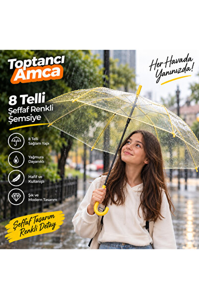 Toptancı Amca Renkli şeffaf şemsiye gençler için yapmur şemsiyesi sadece da