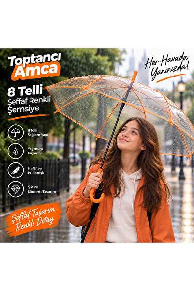 Toptancı Amca Renkli şeffaf şemsiye gençler için yapmur şemsiyesi sadece da