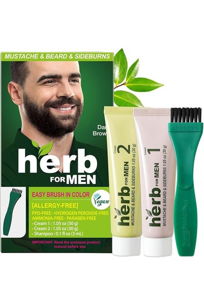 Herb Speedy صبغة اللحية والشارب العشبية للرجال (بني داكن، عبوة واحدة)