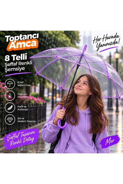 Toptancı Amca Renkli şeffaf şemsiye gençler için yapmur şemsiyesi sadece da