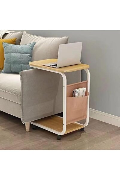 XICEN Sofa End Table, C-Shaped Side Table with Wheels, Narrow Bedside Table, ...