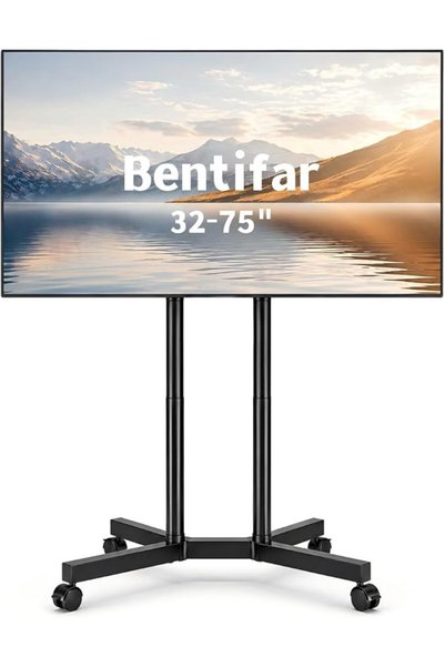 Bentifar حامل تلفزيون متحرك مع عجلات 30 °   قابل للدوران، يناسب شاشات LCD وLE...