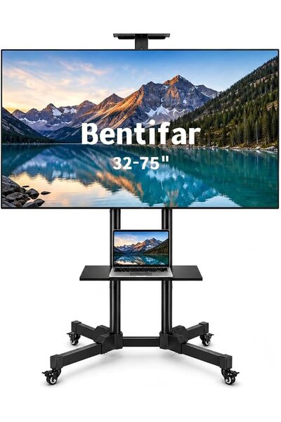Bentifar حامل تلفزيون متحرك لشاشات مسطحة/منحنية بحجم 32-75 بوصة بدقة 4K، قابل...