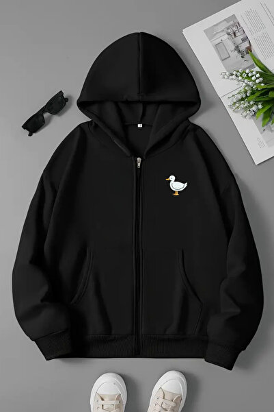 Mythologie 3 Thread Black Minimal Duck Zipper Winter Cardigan - Printed Overs...