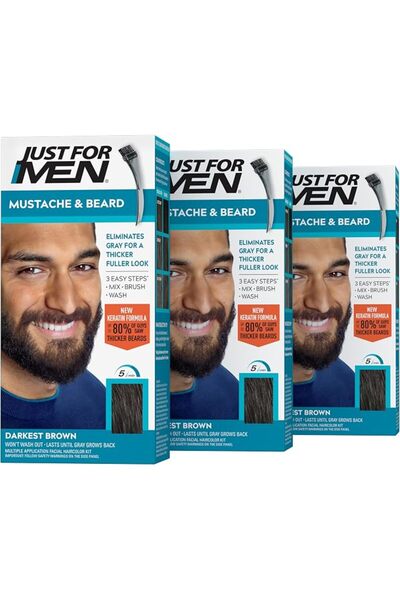 Just For Men Mustache & Beard, Beard Coloring for Gray Hair with Brush Includ...
