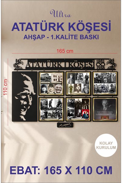 turuncufabrika Atatürk Köşesi Ahşap Duvar Dekoru 165x110 cm