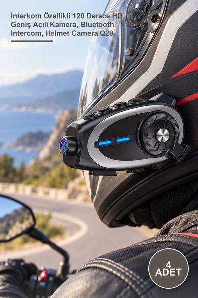 Yenilig 4 Adet Motosiklet Kask Kamerası – İnterkom Özellikli 120 Derece HD Ge...