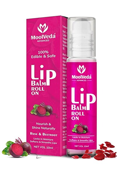 Moolveda Beetroot Rose Lip Balm Roll On | Natural Lip Moisturizer for Soft Pi...