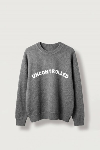 ablukaonline Men's Oversize Crew Neck Text Embroidered Knitwear Sweater Anthr...