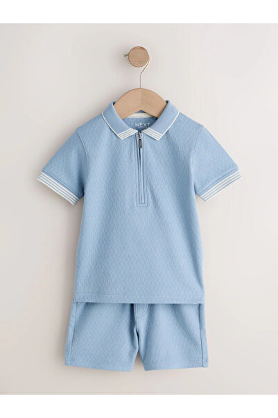 Next Baby 100% Cotton Blue Short Sleeve 2 Piece Bottom Top Shorts-T-Shirt Set...