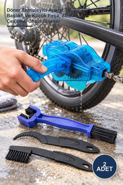 Yenilig 2 Adet Bisiklet Zincir Temizleme Ve Dişlisi Koruyucu Seti – Döner Temizleyici Aparat, İki Başlıklı Ve Küçük Fırça, Zincir Çevirme, Chain Cleaner