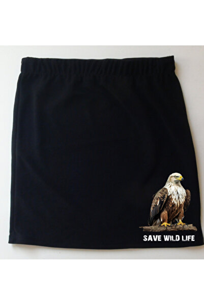 mAddog Black Above-The-Knee Skirt / Save Wild Life 2 / Denim Texture