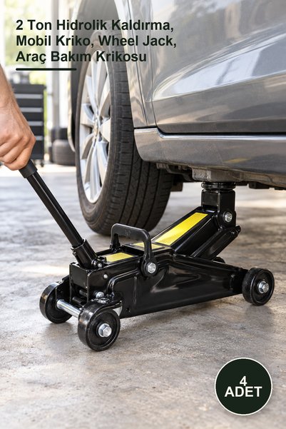 Yenilig 4 Adet Arabalı Tekerli Timsah Kriko – 2 Ton Hidrolik Kaldırma, Mobil Kriko, Wheel Jack, Araç Bakım Krikosu