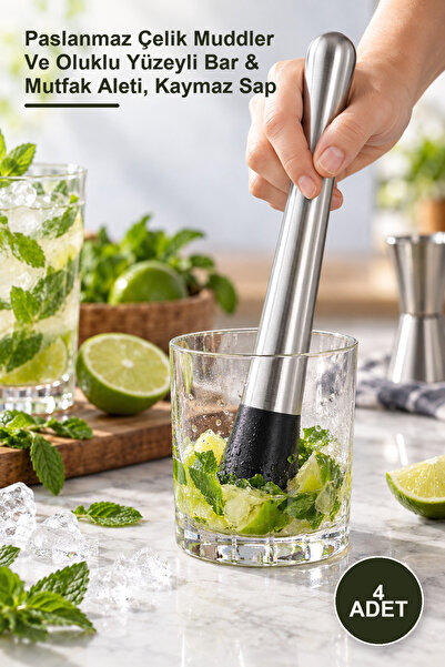 Yenilig 4 Pieces Fruit Masher Mallet – Stainless Steel Muddler and Bar & Kitc...