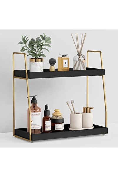 ALMEKAQUZ Black and Gold Bathroom Organizer Countertop, 2 Tier Counter Organi...