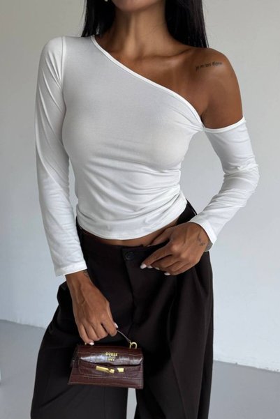 By BAYANA Women's One-Shoulder Open Long Sleeve Sandy Fabric Blouse