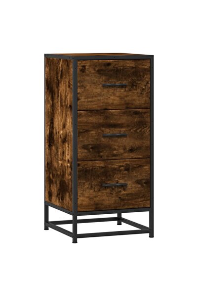 vidaxl Dulap, stejar fumuriu, 35,5x35x76 cm, lemn prelucrat și metal