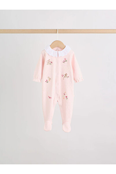 Next Baby 100% Cotton Pink Floral Rabbit Patterned 3-Piece Jumpsuit Set with Snap Fasteners Alyg54765