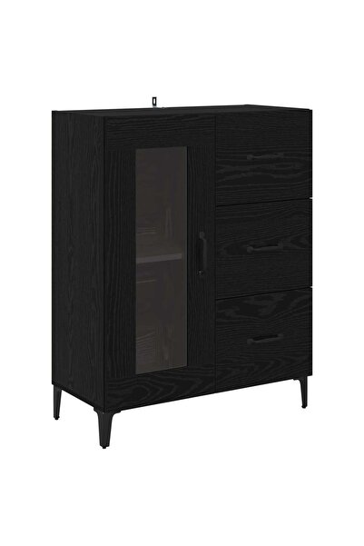 vidaxl Bufet Stejar Negru 69,5 x 34 x 90 cm Lemn Ingineresc și Fier