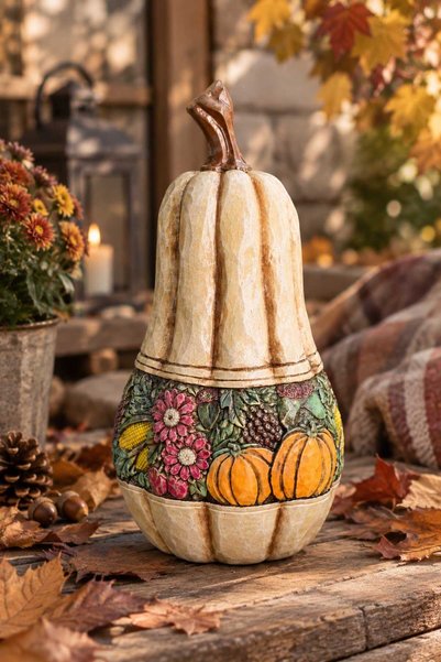 Gardenya Meyve Motifli Dekoratif Kabak Obje & Biblo ( Polyester 36x 20 cm )