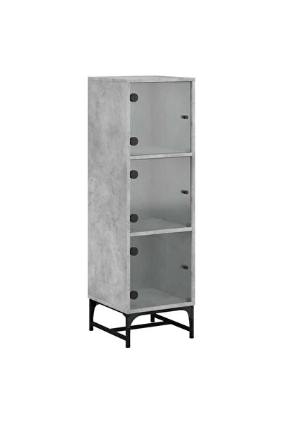vidaxl Dulap cu uși din sticlă, gri beton, 35x37x120 cm
