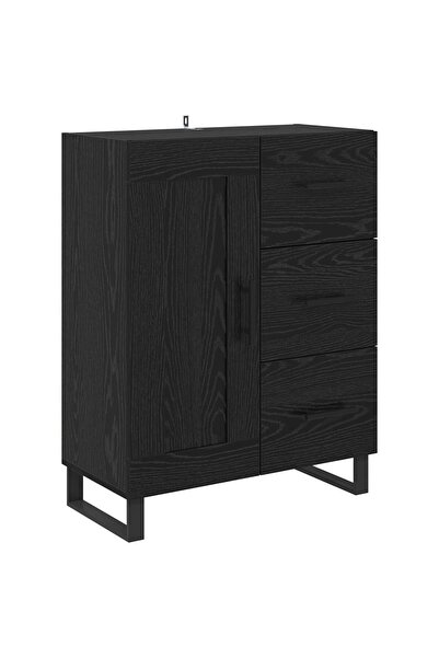 vidaxl Bufet Stejar Negru 69,5 x 34 x 90 cm Lemn Ingineresc și Fier